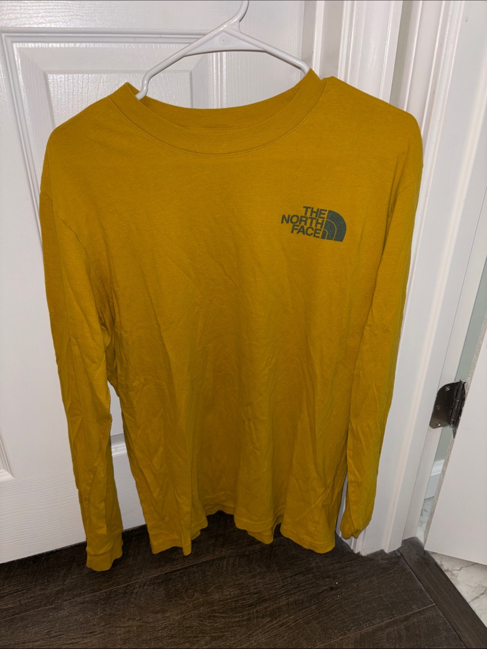 The North Face Men's Long Sleeve Tee in Mustard Yellow with Logo